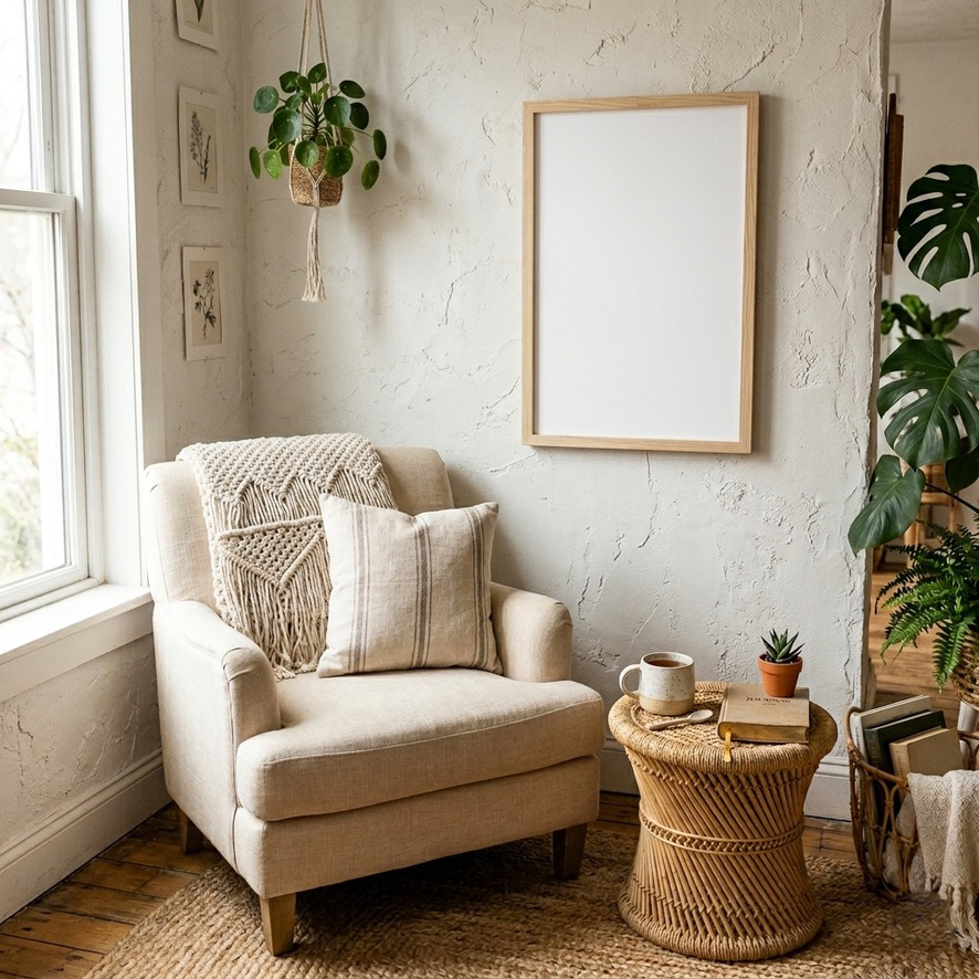Free Boho Cozy Warm Neutral Soft Mockup - High Resolution | Synclisto