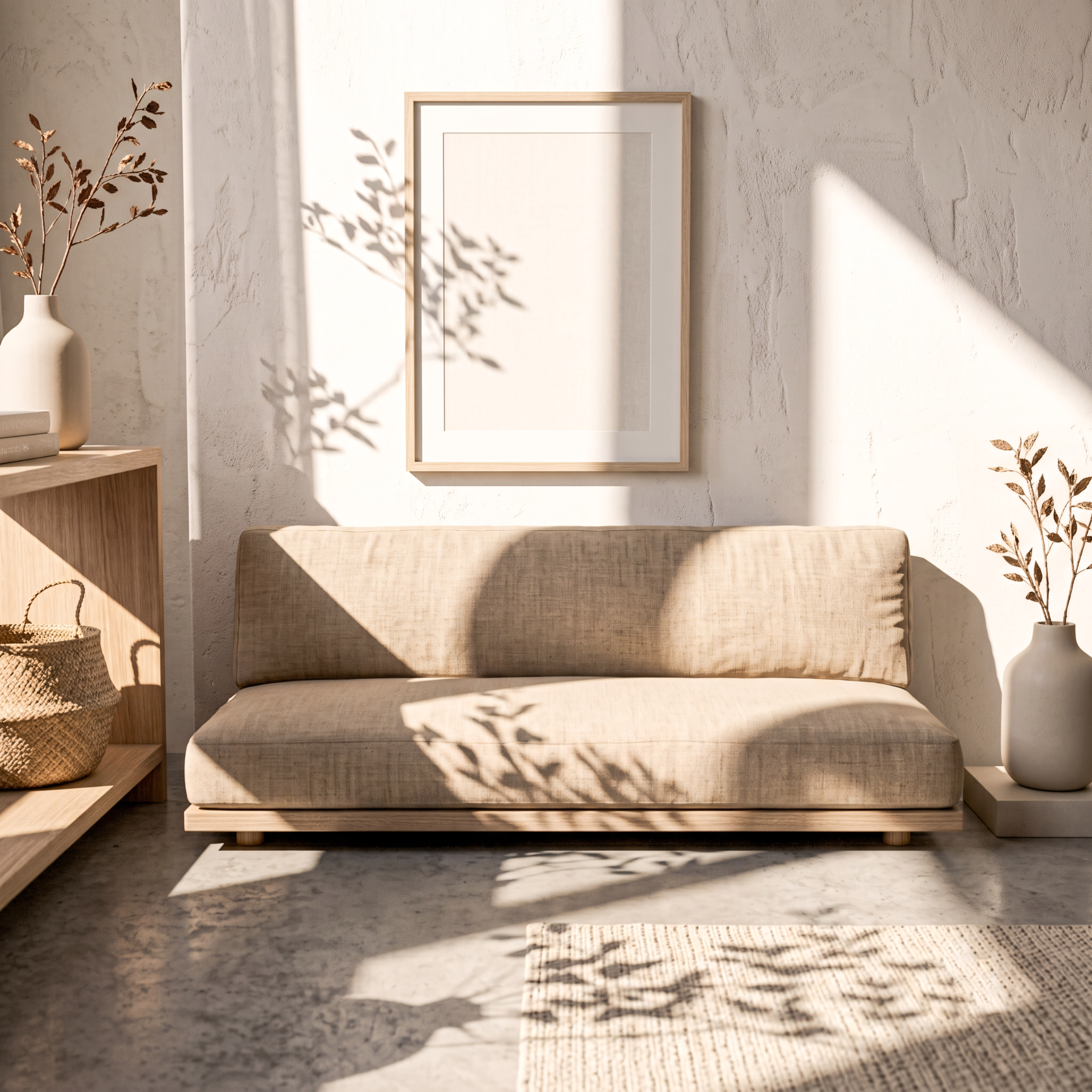 Free Japandi Serene Warm Natural Shadow Mockup in Japandi - High Resolution | Synclisto